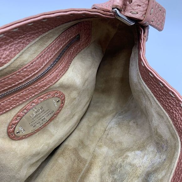 Auth Fendi Selleria Metallic Rose Grained Leather Mamma Baguette Shoulder Bag - Picture 17 of 17